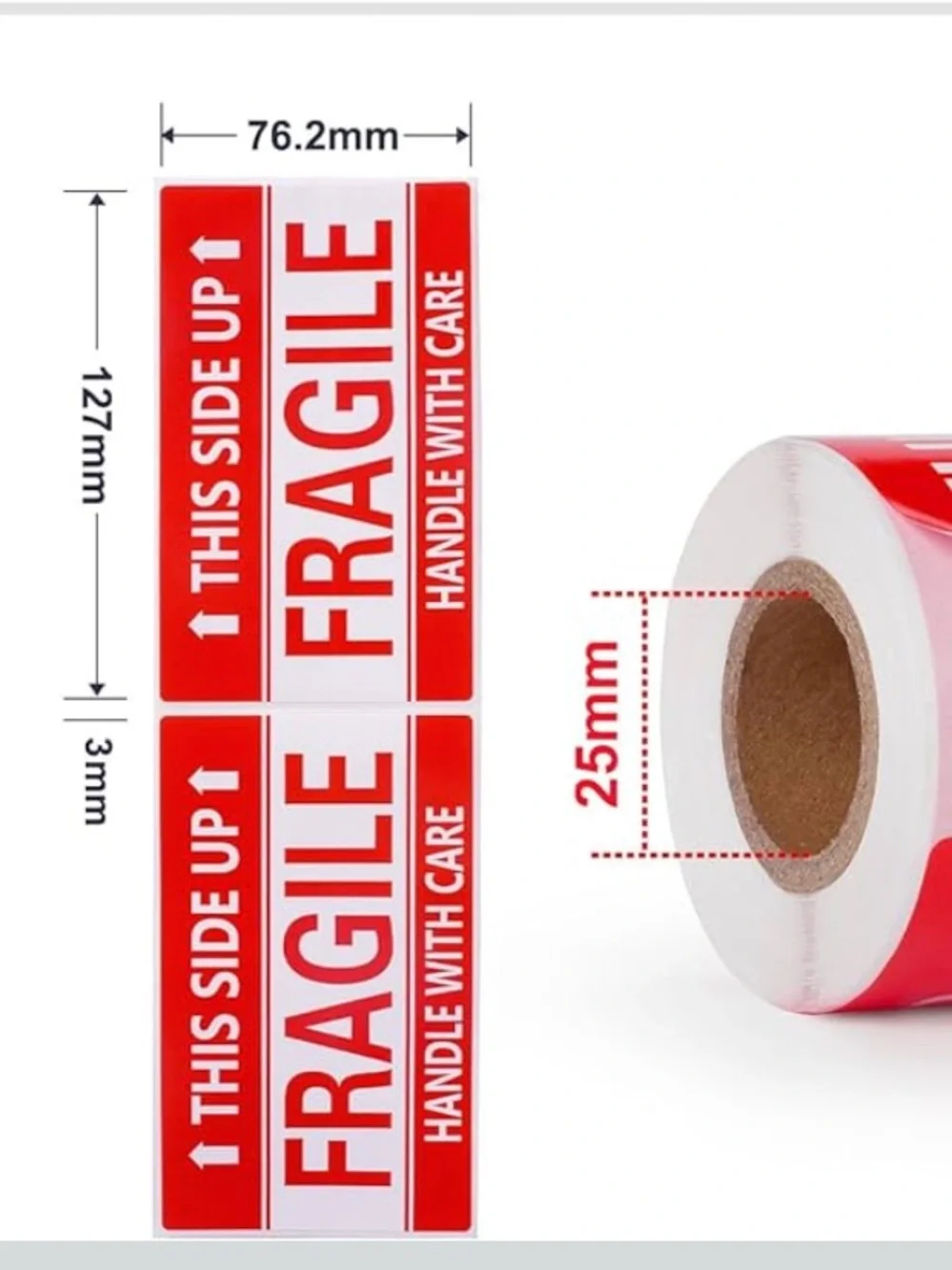 3x5 Inch Handle with Care This Side Up 100 Permanent Adhesive Fragile Stickers